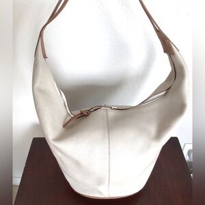 Ivory/Tan Leather Hobo Shoulder Bag